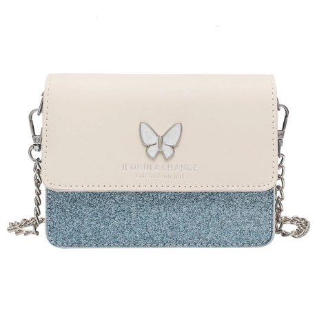 Blue Glitter Flap Butterfly Crossbody Chain Bag Purse with Zipper| PRUSES-1