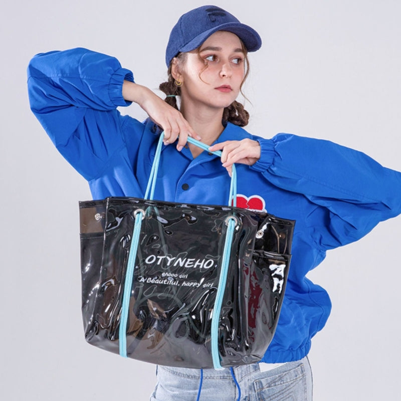 Blue Large Clear Tote Bag Transparent Jelly Tote Purse| PRUSES-1