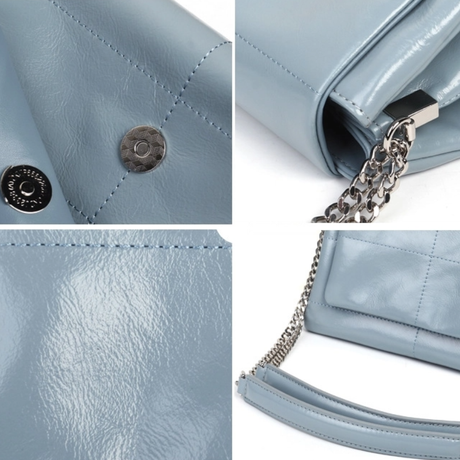 Blue Oiled Leather Chain Crossbody Purse Flap Shoulder Bag-7
