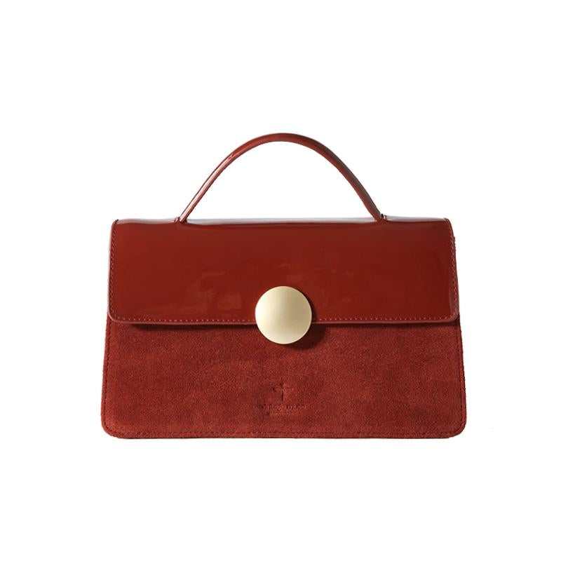 Brick Red Vintage Leather Handbags Foldover Square Crossbody Purses| PRUSES