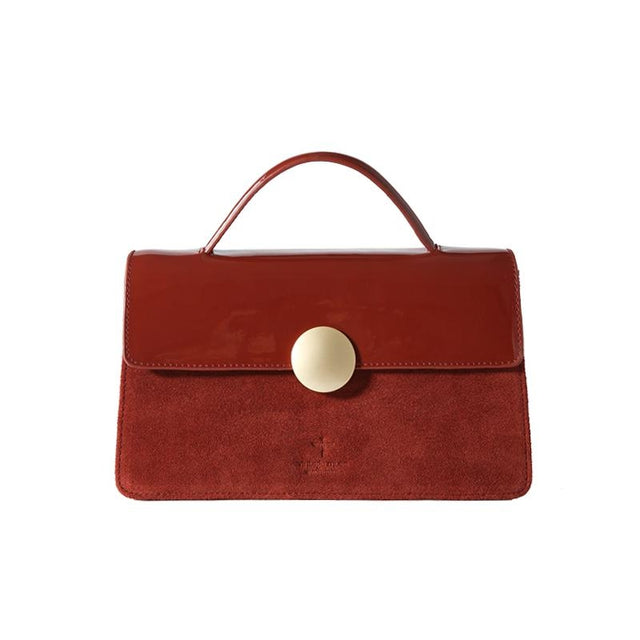 Brick Red Vintage Leather Handbags Foldover Square Crossbody Purses| PRUSES