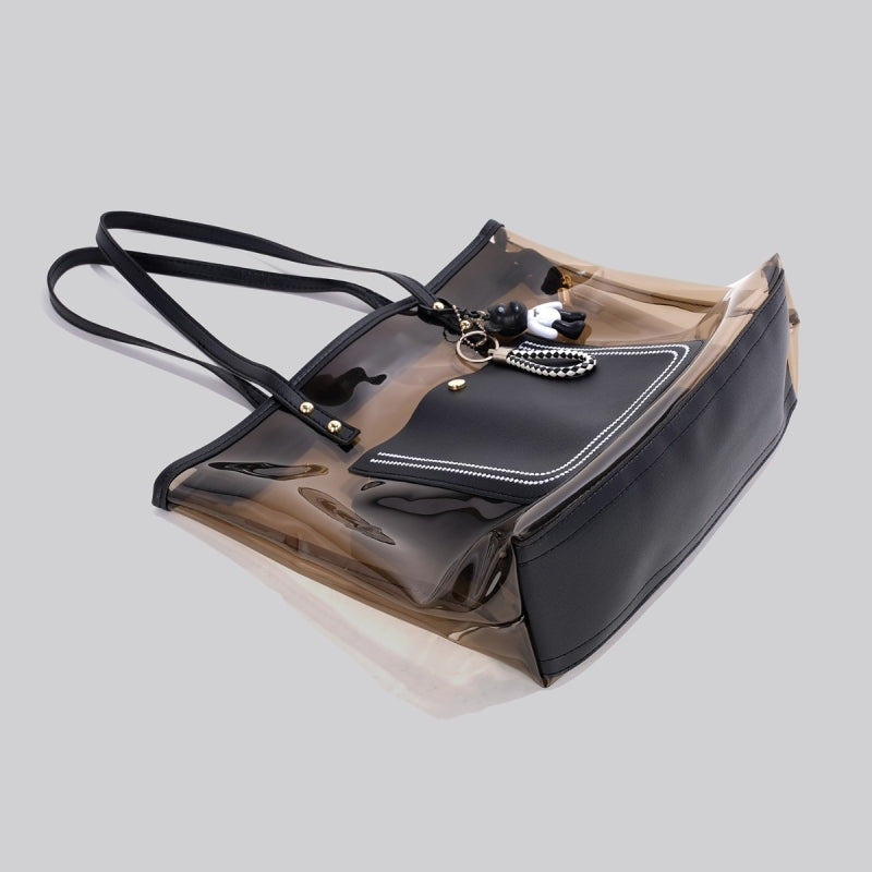 Brown Clear Tote Bag Tranparent Work Large Tote Purse with Pouch Inside| PRUSES-1