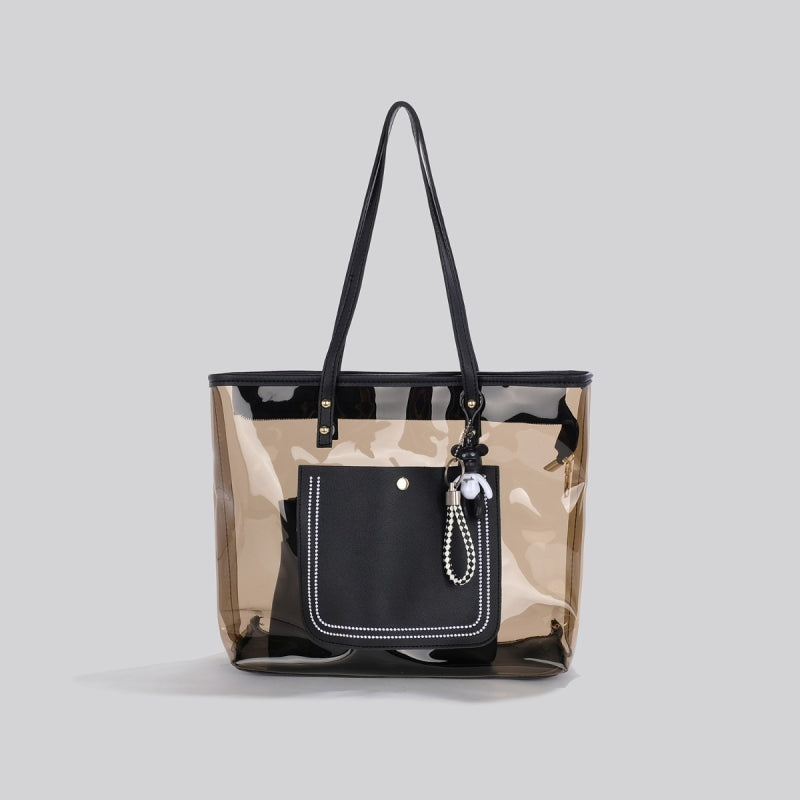 Brown Clear Tote Bag Tranparent Work Large Tote Purse with Pouch Inside| PRUSES-2