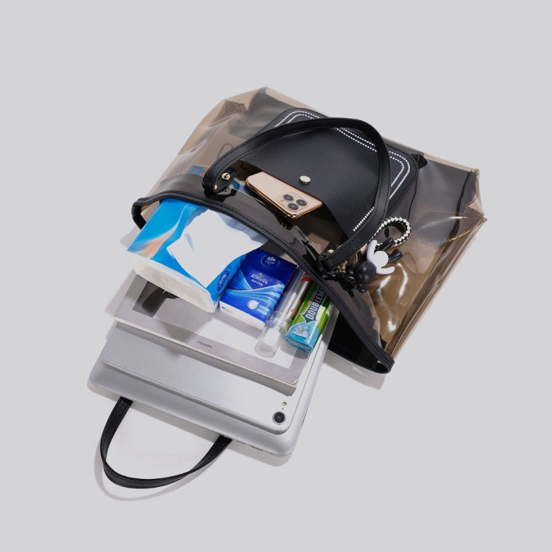 Brown Clear Tote Bag Tranparent Work Large Tote Purse with Pouch Inside| PRUSES-3