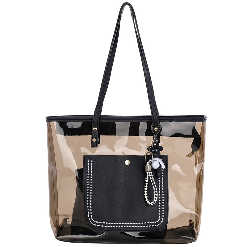 Brown Clear Tote Bag Tranparent Work Large Tote Purse with Pouch Inside| PRUSES