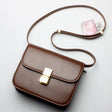 Brown Flap Genuine Leather Square Shoulder Message Bag| PRUSES