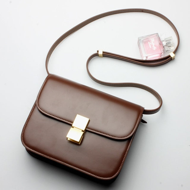 Brown Flap Genuine Leather Square Shoulder Message Bag| PRUSES
