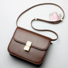Brown Flap Genuine Leather Square Shoulder Message Bag| PRUSES