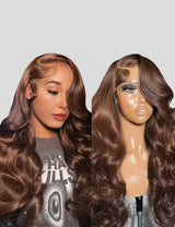 Brown Lace Front Wigs Body Wave Lace Frontal Wigs 4# Dark Brown Colored Human Hair Wigs-1
