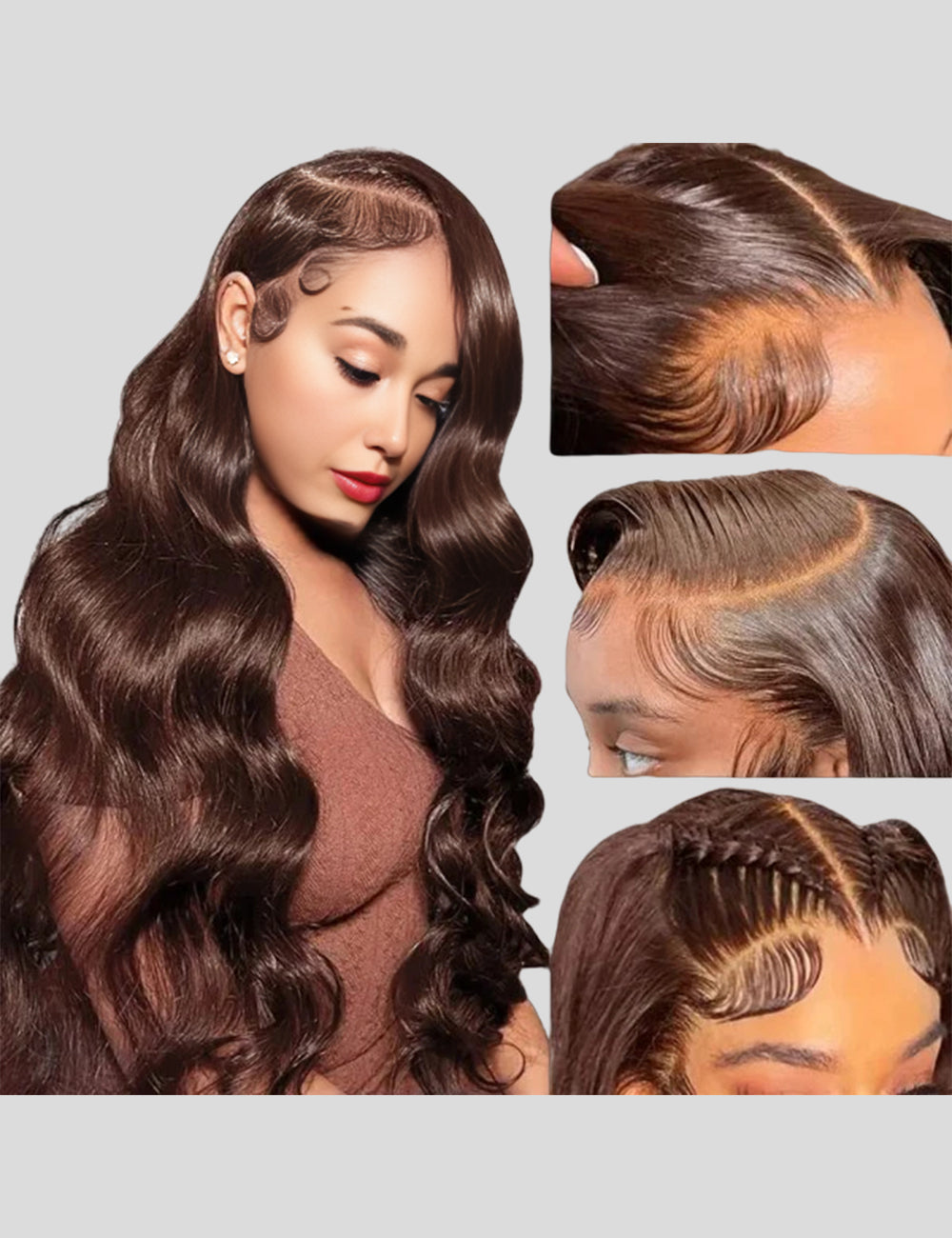 Brown Lace Front Wigs Body Wave Lace Frontal Wigs 4# Dark Brown Colored Human Hair Wigs-2