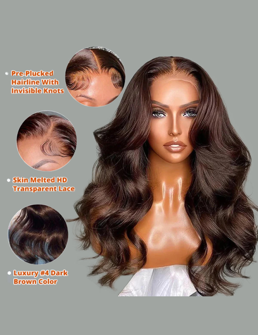 Brown Lace Front Wigs Body Wave Lace Frontal Wigs 4# Dark Brown Colored Human Hair Wigs-4