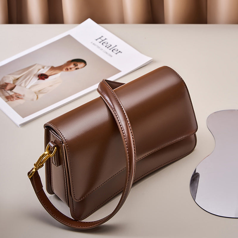 Brown Leather Shoulder Flap Mini Bag Crossbody Purses-1