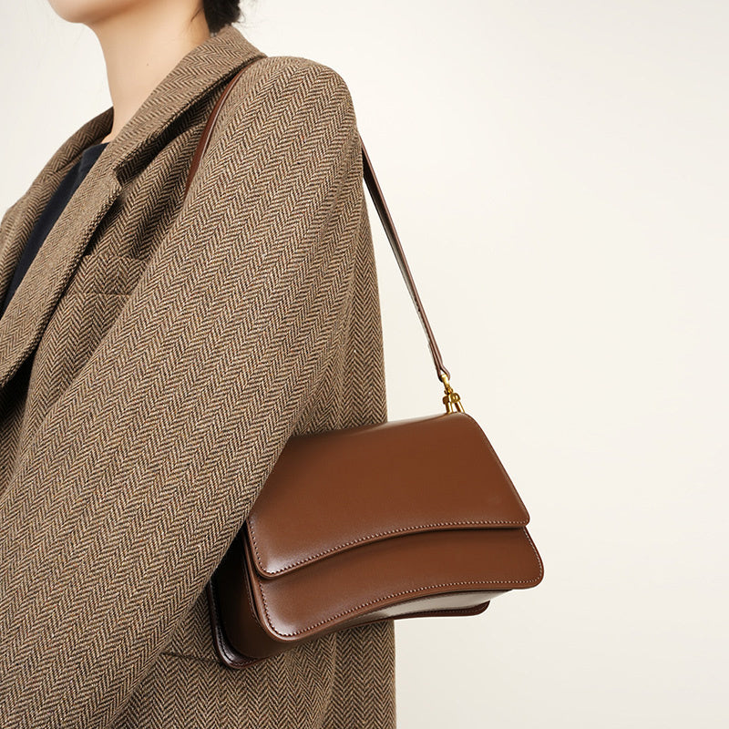 Brown Leather Shoulder Flap Mini Bag Crossbody Purses-3