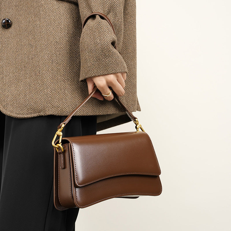 Brown Leather Shoulder Flap Mini Bag Crossbody Purses-4