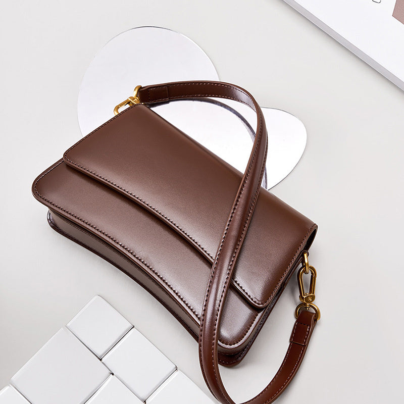Brown Leather Shoulder Flap Mini Bag Crossbody Purses