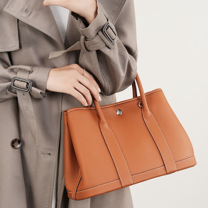 Brown Leather Tote Bag Wide Strap Crossbody Bucket Bags | PRUSES-7