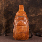 Brown Leather Vintage Crossbody Bag Chest Bags Fanny Pack | PRUSES