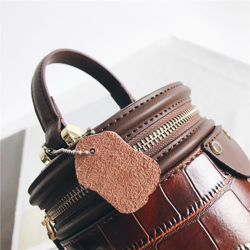 Brown Mint Leather Croc Printed Zipper Mini Buckle Bag Crossbody Bags-1