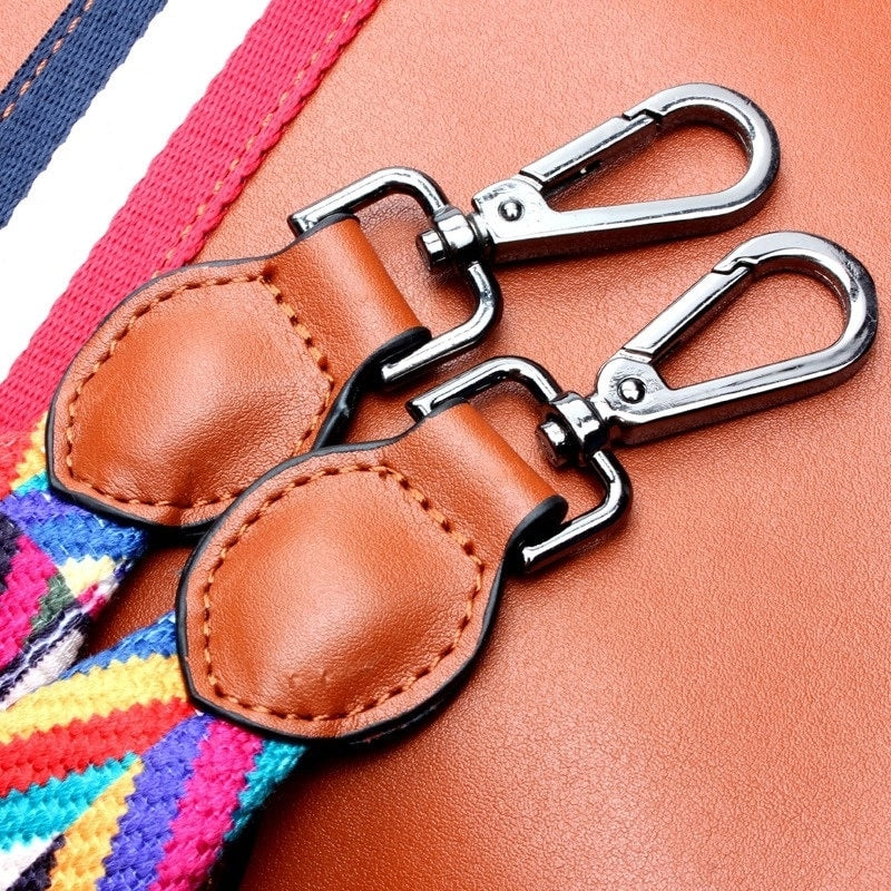 Brown Tri-color Stripe Leather Handbags | PRUSES