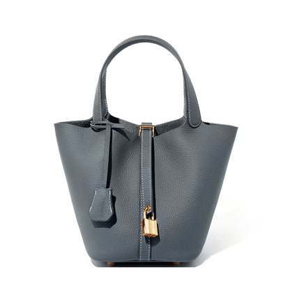 Bucket Bag Vegetable Basket Leather Handbag |PRUSES-11