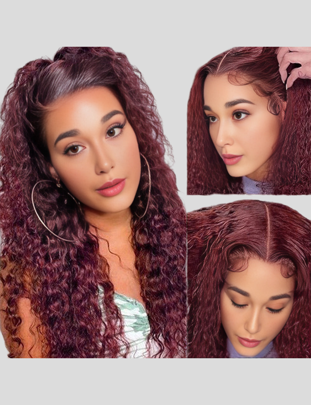 Burgundy Color Deep Wave Wig HD Lace Frontal Wig 32 Inch Human Hair Wig with Baby Hair-1