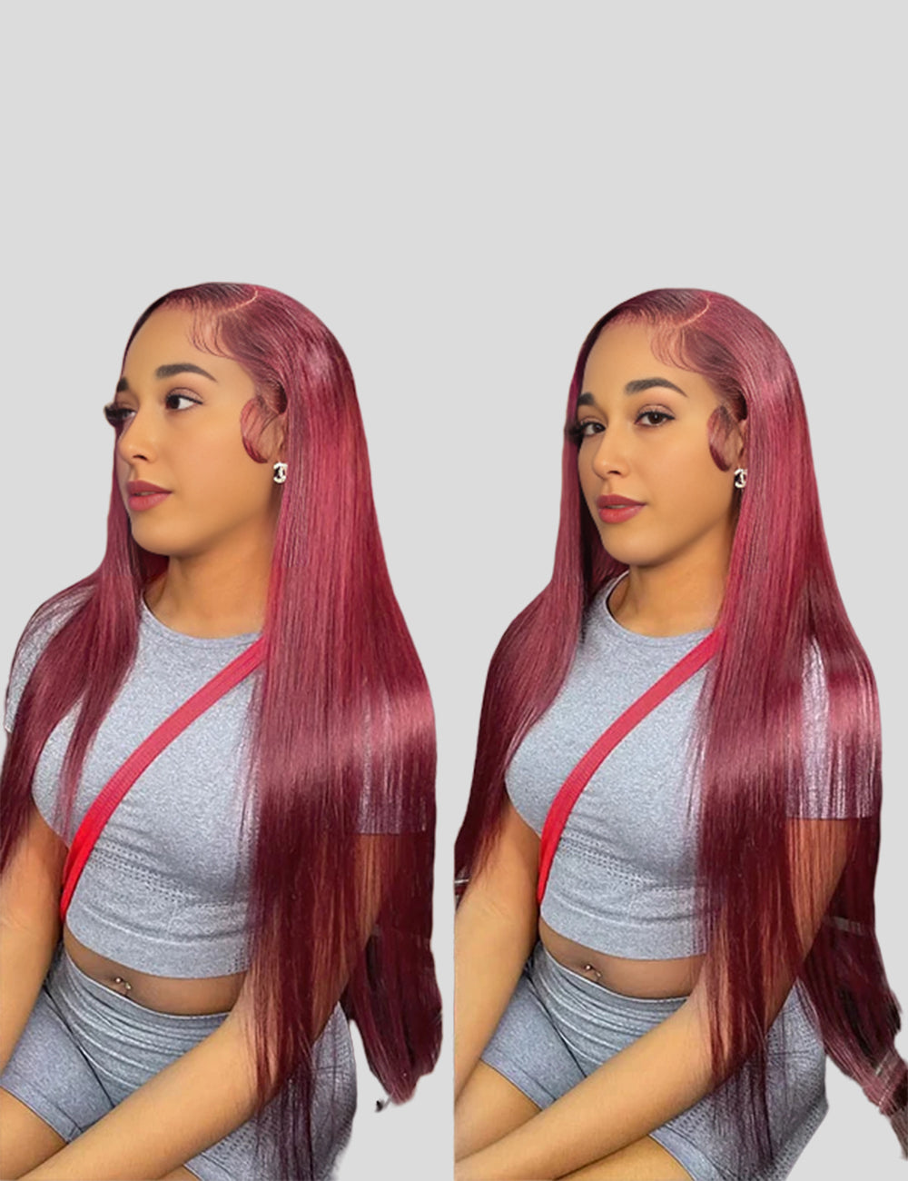 Burgundy Lace Front Wigs 32 Inch HD Human Hair Wigs Straight Colored Wigs with Baby Hair-1