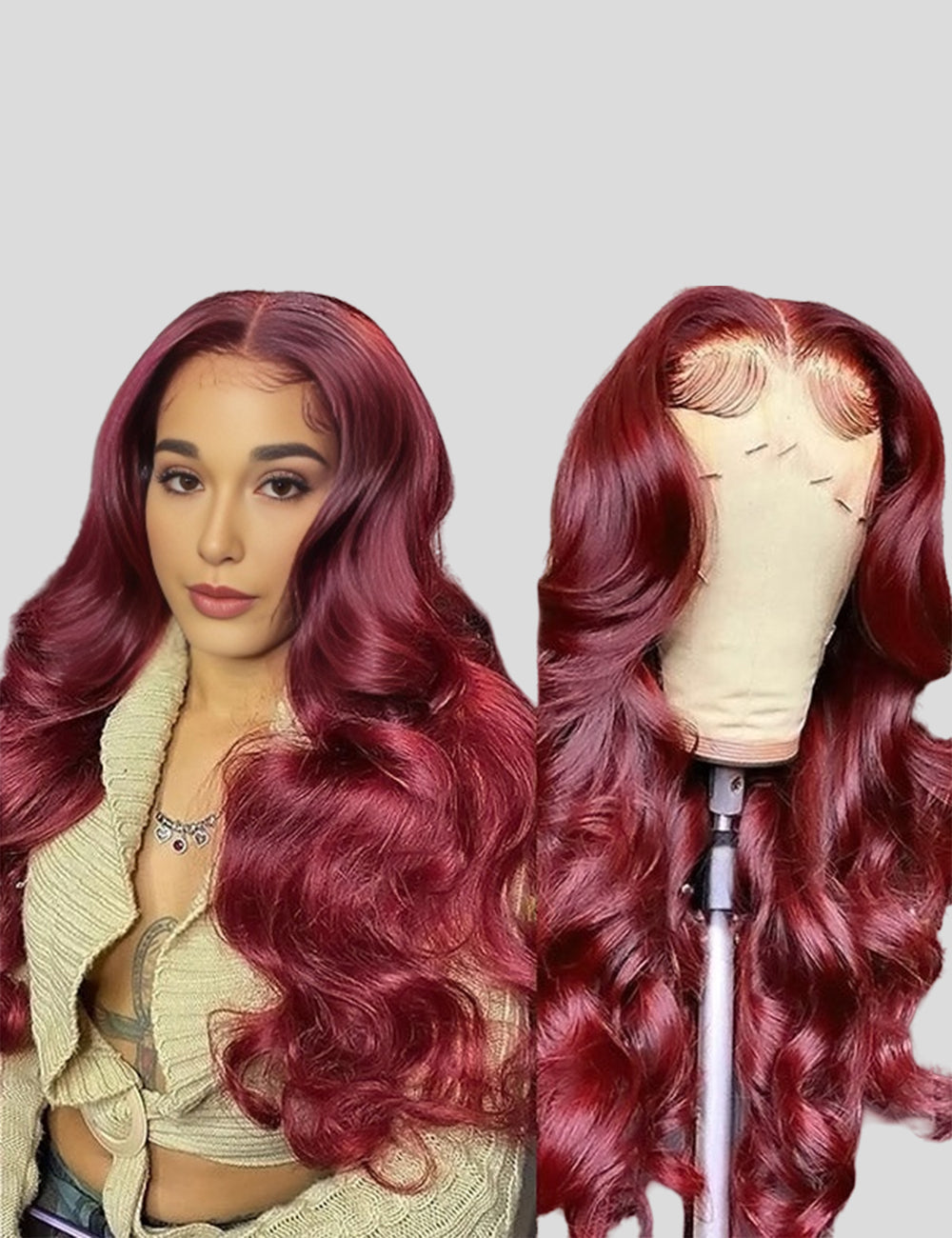 Burgundy Wigs 13x4 Body Wave Colored Lace Front Wigs 250% Density Human Hair Wigs-1
