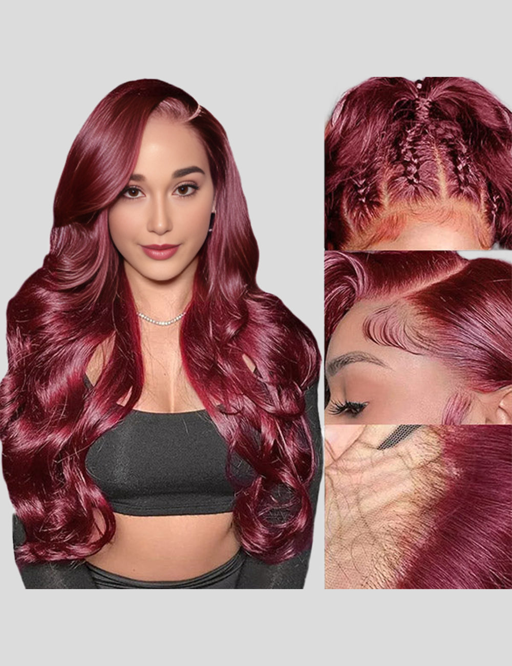 Burgundy Wigs 13x4 Body Wave Colored Lace Front Wigs 250% Density Human Hair Wigs-3