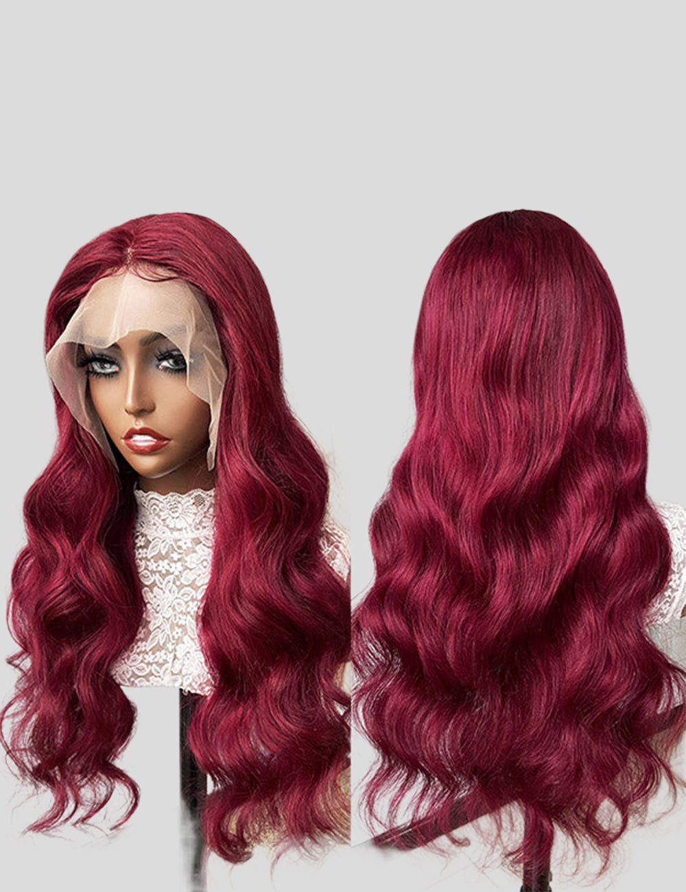 Burgundy Wigs 13x4 Body Wave Colored Lace Front Wigs 250% Density Human Hair Wigs-4