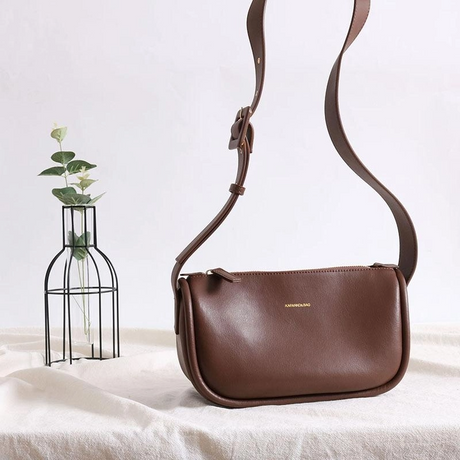 Coffee Leather Vinatge Waist Bag Wide Strap Crossbody Bags | PRUSES