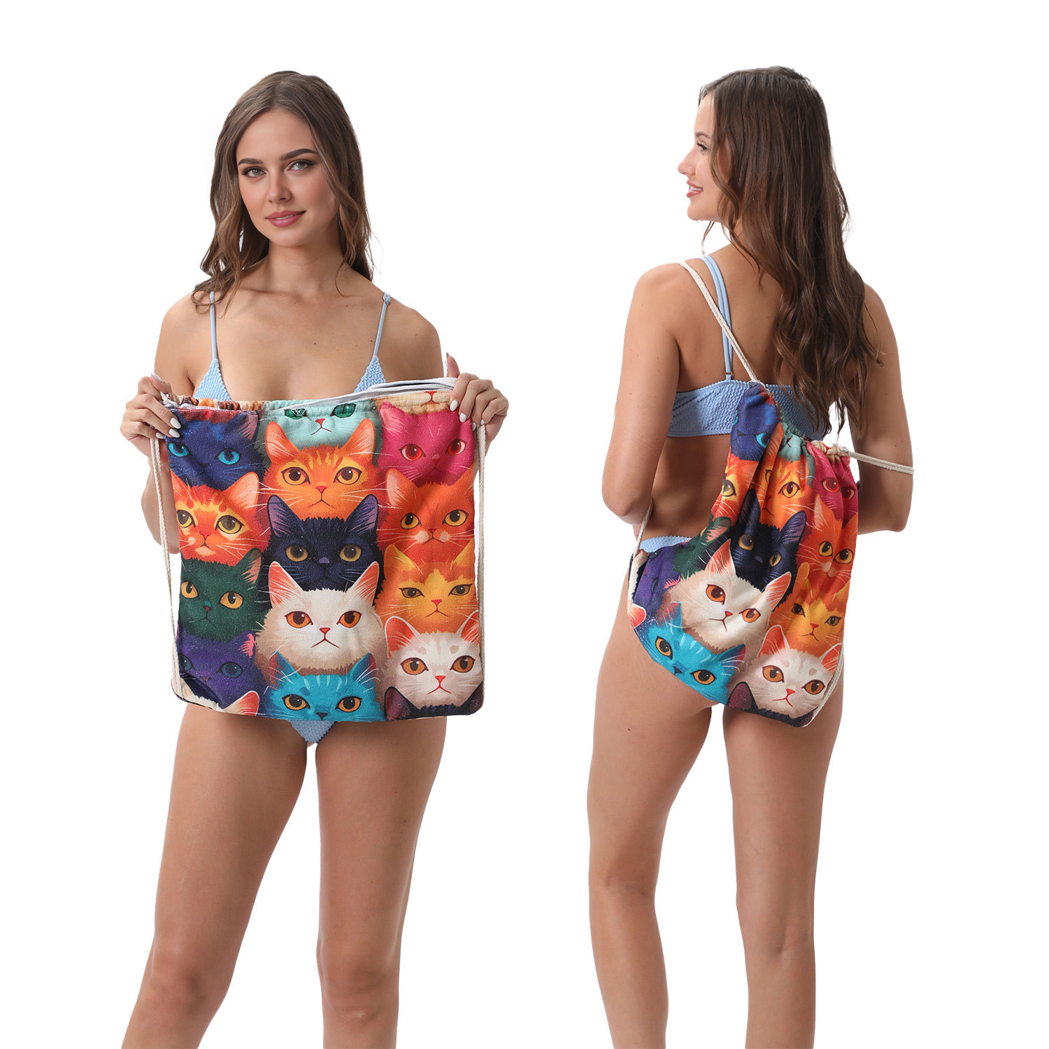 Colorful Cat Drawstring Beach Towel | PRUSES-2