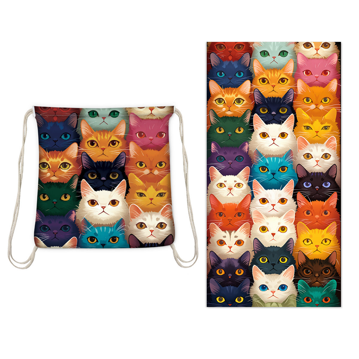Colorful Cat Drawstring Beach Towel | PRUSES-3
