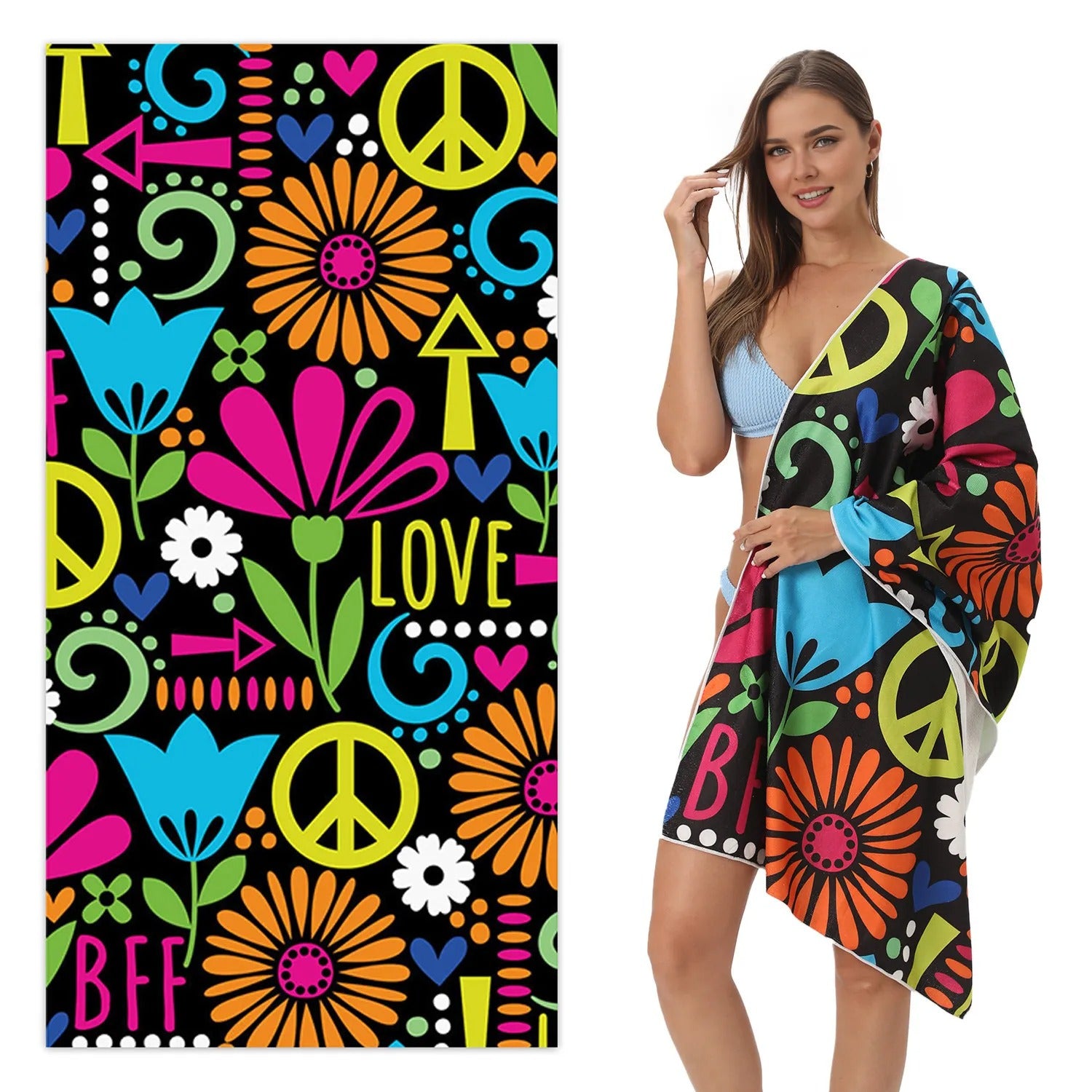 Colorful Flower Beach Towel With Black Bottom | PRUSES-2