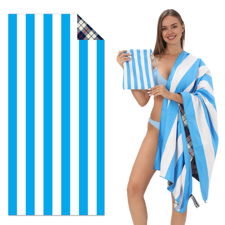 Colorful Striped Double-faced Fleece Reversible Beach Towel | PRUSES-1