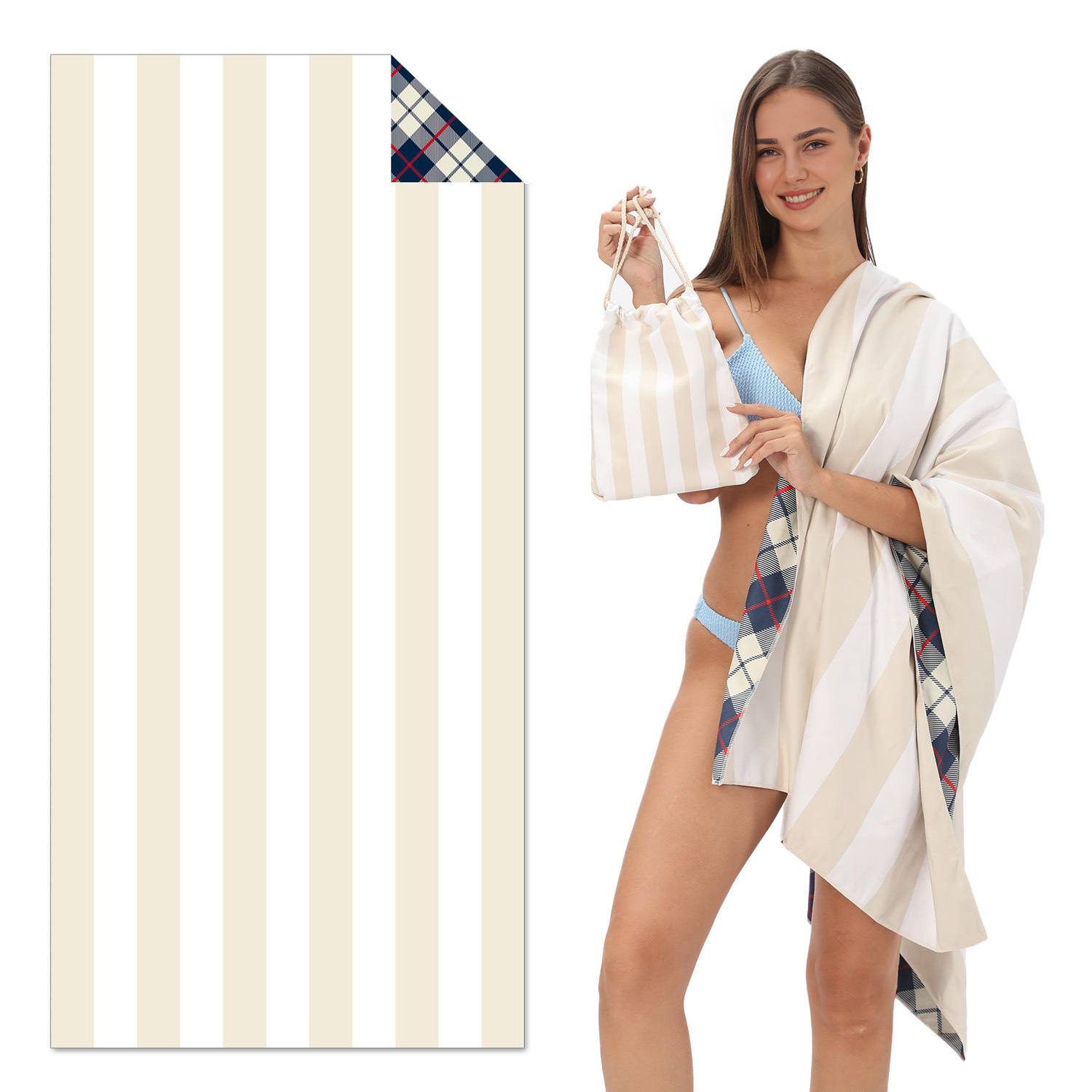 Colorful Striped Double-faced Fleece Reversible Quick-drying Beach Towel | PRUSES-2