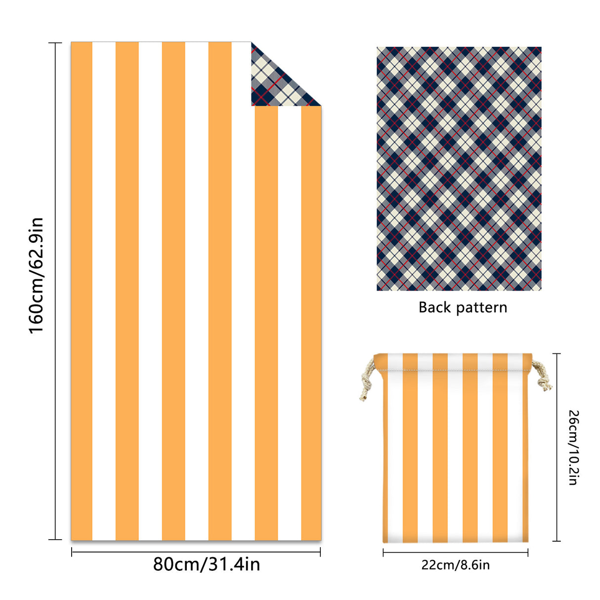 Colorful Striped Double-faced Fleece Reversible Quick-drying Beach Towel | PRUSES-3