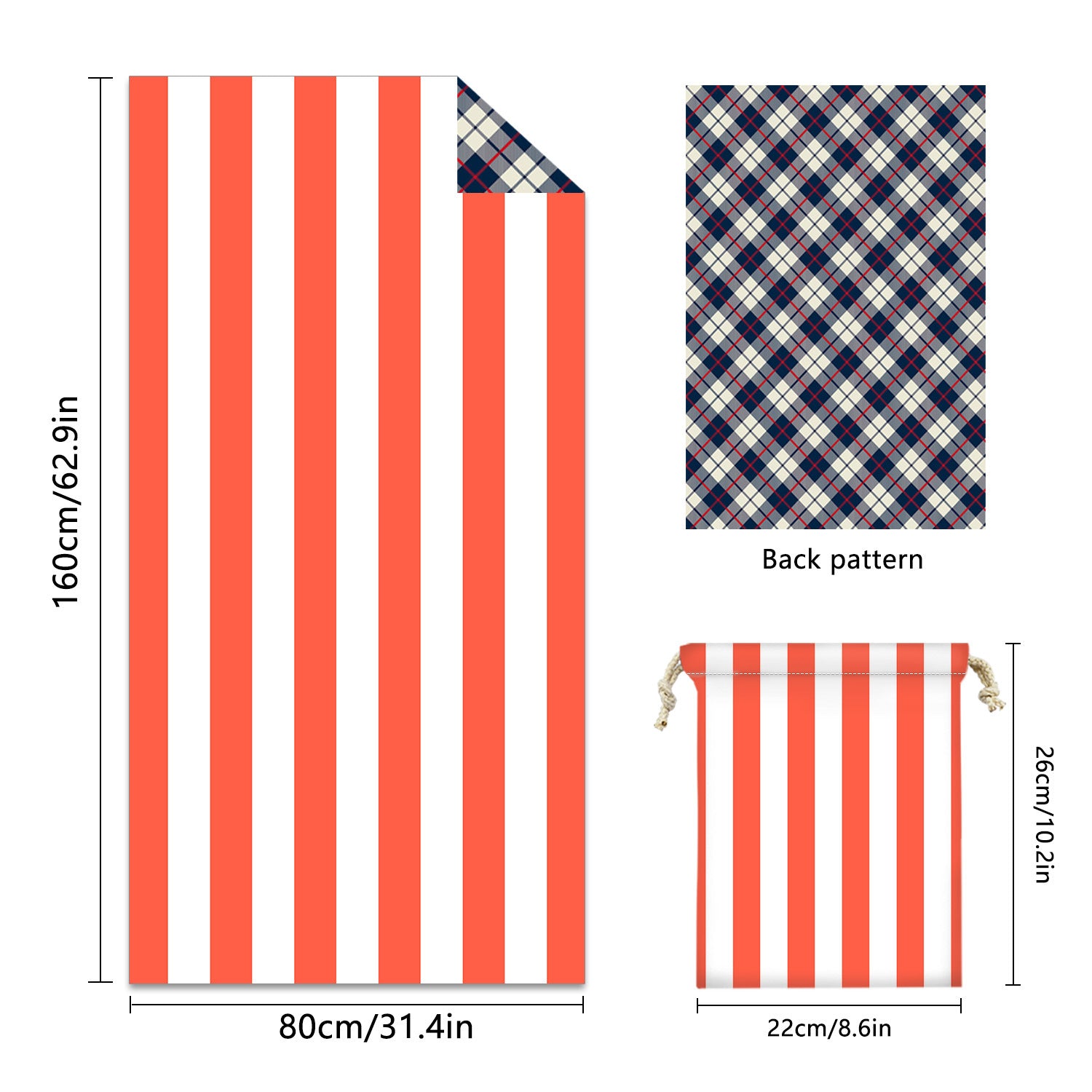 Colorful Striped Double-faced Fleece Reversible Quick-drying Beach Towel | PRUSES-5