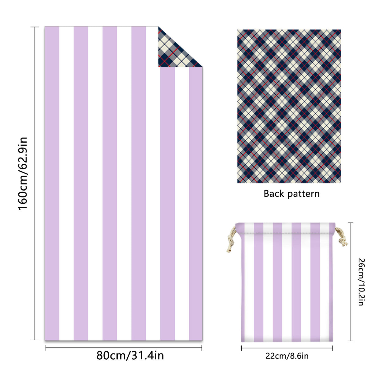 Colorful Striped Double-faced Fleece Reversible Quick-drying Beach Towel | PRUSES-7