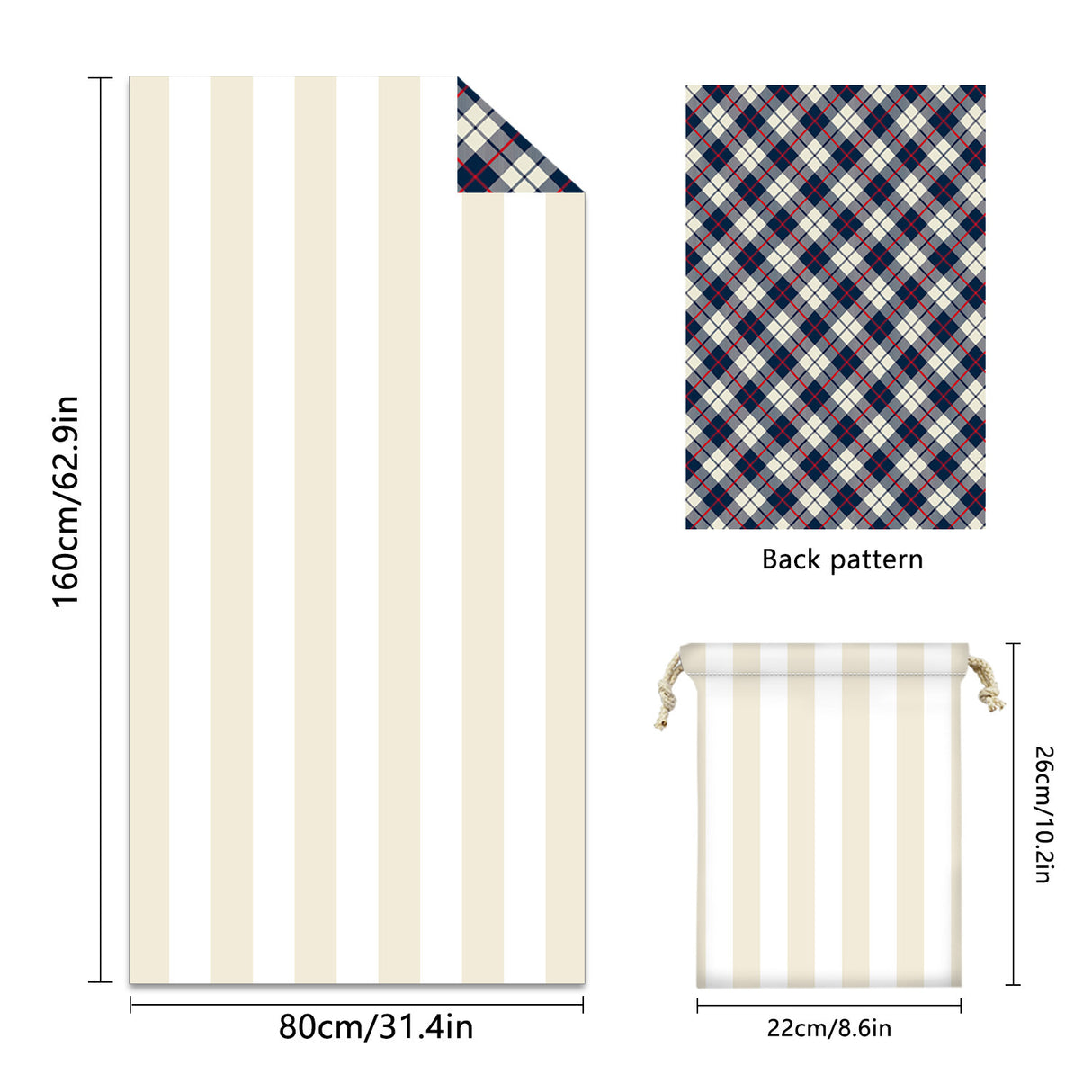 Colorful Striped Double-faced Fleece Reversible Quick-drying Beach Towel | PRUSES