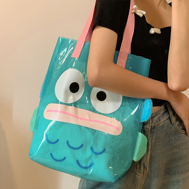 Cyan Cute Prints Clear Jelly Bag Transparent Tote Shopper Bag for Beach | PRUSES-1