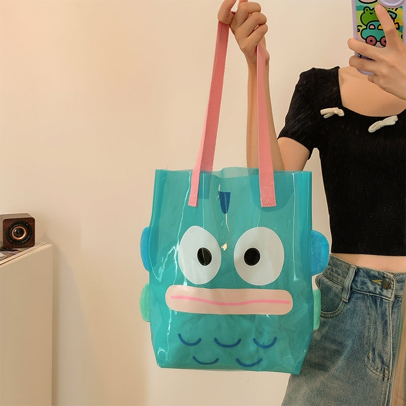 Cyan Cute Prints Clear Jelly Bag Transparent Tote Shopper Bag for Beach | PRUSES-4