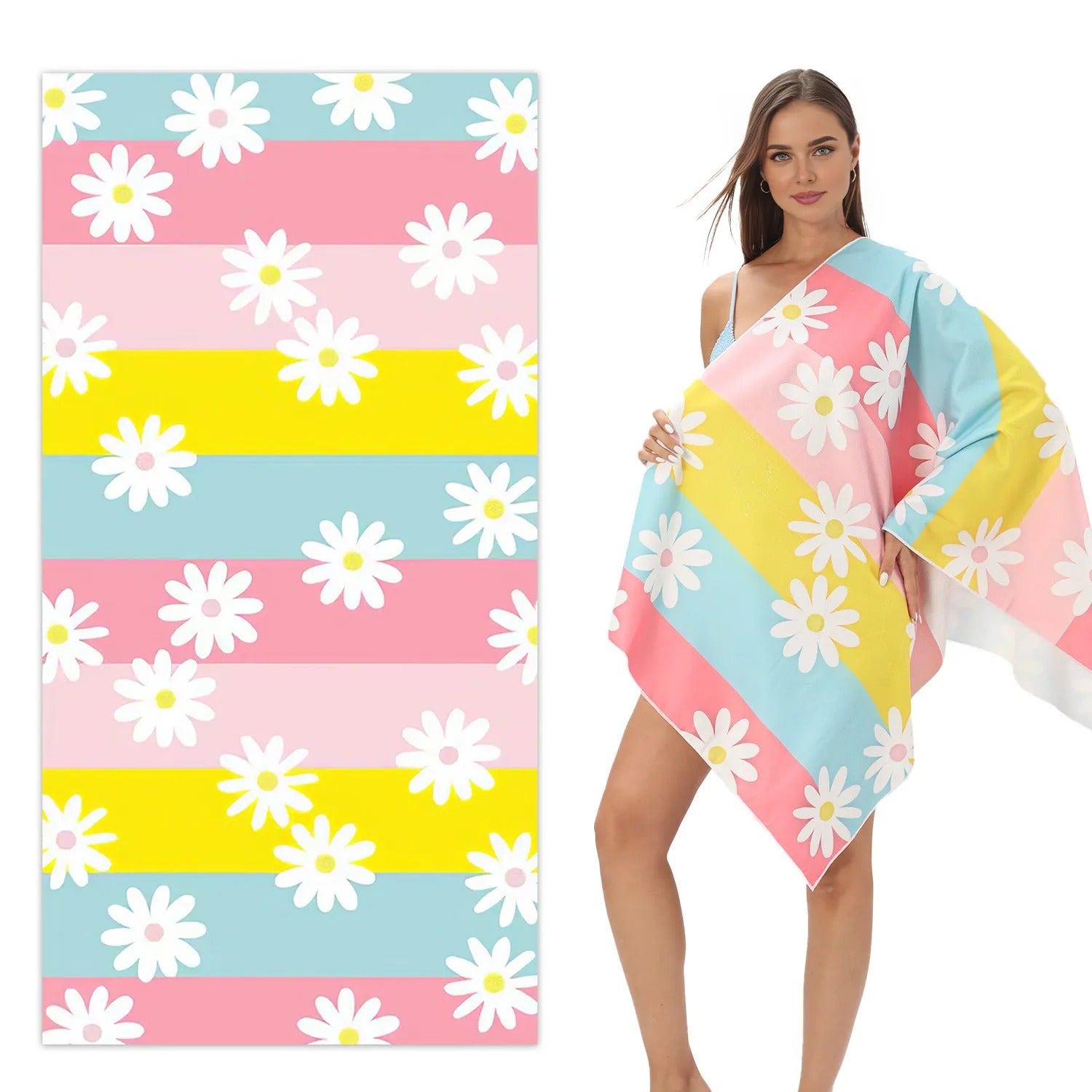 Daisy Color Stripe Absorbent Beach Towel | PRUSES-1