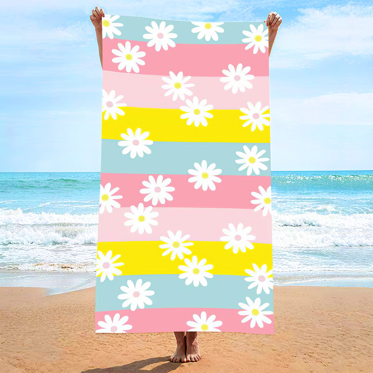 Daisy Color Stripe Absorbent Beach Towel | PRUSES