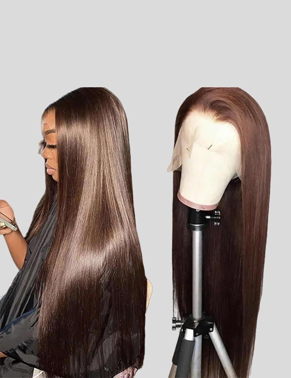 Dark Brown Colored Lace Wigs Straight Human Hair Wigs #4 Chocolate Brown Lace Front Wig-2