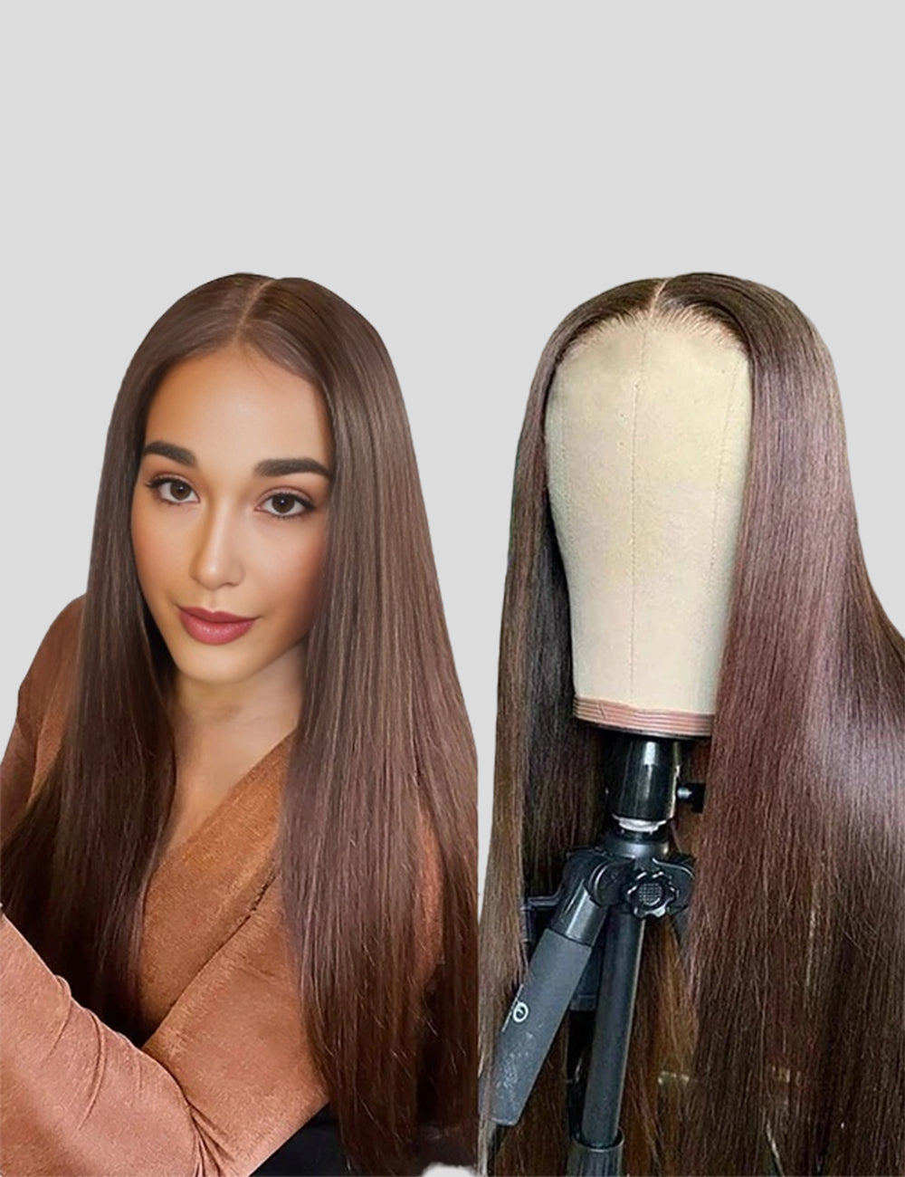 Dark Brown Colored Lace Wigs Straight Human Hair Wigs 