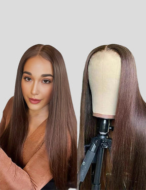 Dark Brown Colored Lace Wigs Straight Human Hair Wigs #4 Chocolate Brown Lace Front Wig