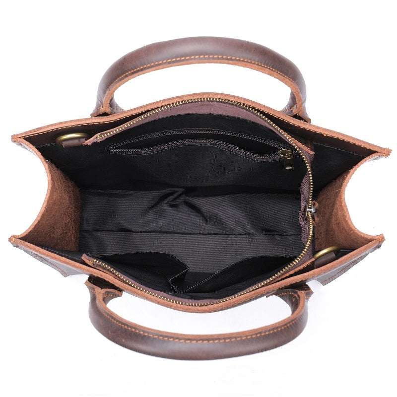 Dark Brown Leather Laptop Handbag Business Tote Bags | PRUSES-1