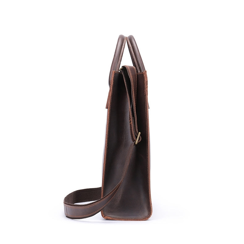 Dark Brown Leather Laptop Handbag Business Tote Bags | PRUSES-11
