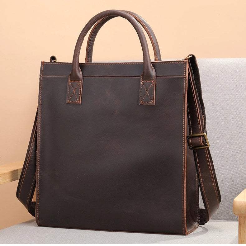 Dark Brown Leather Laptop Handbag Business Tote Bags | PRUSES-7
