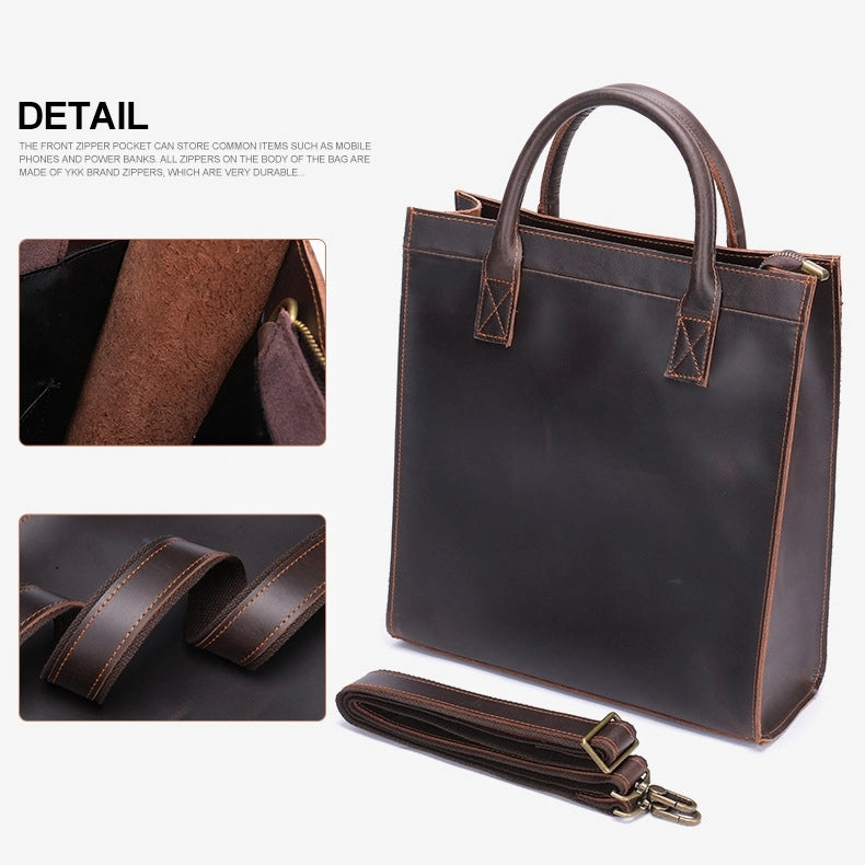 Dark Brown Leather Laptop Handbag Business Tote Bags | PRUSES-9